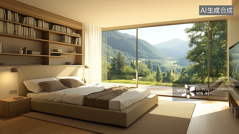 【AI数字艺术】现代极简家居卧室场景图片素材
