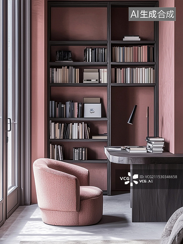 【AI数字艺术】现代简约书房布局设计图片素材