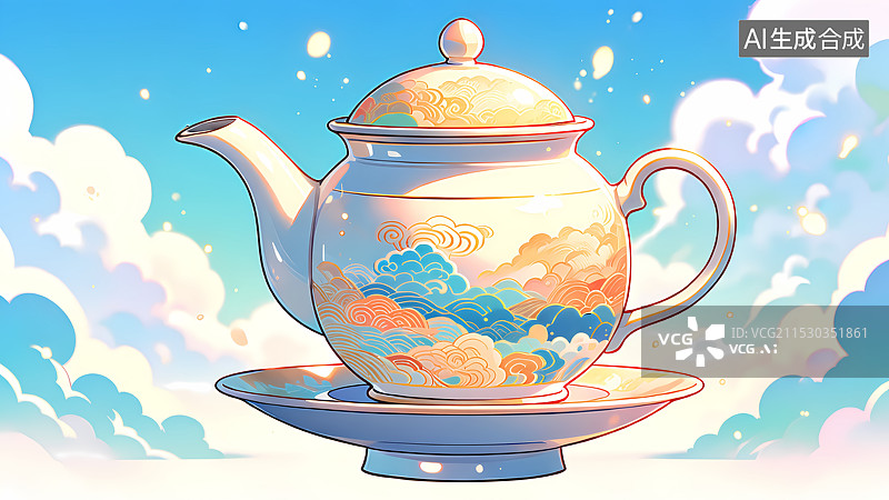 【AI数字艺术】茶壶国风插画图片素材
