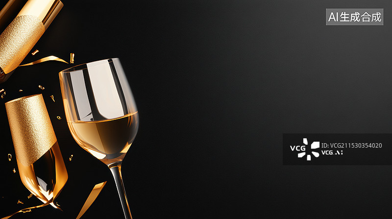 【AI数字艺术】香槟酒瓶与酒杯黑金设计图片素材