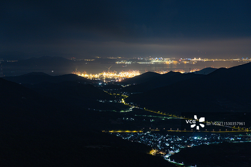 浙江省宁波市-城市风光夜景全景图片素材