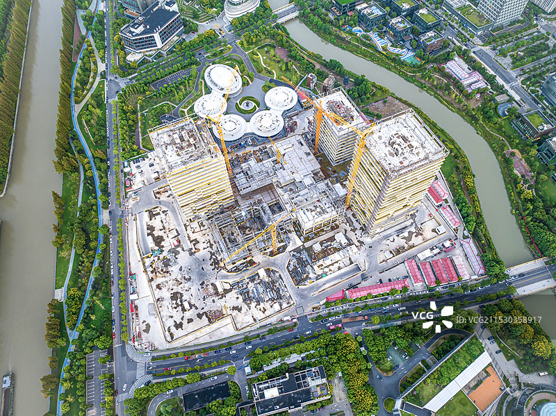 上海市浦东新区张江高科园区张江人工智能岛建设施工航拍视角图片素材