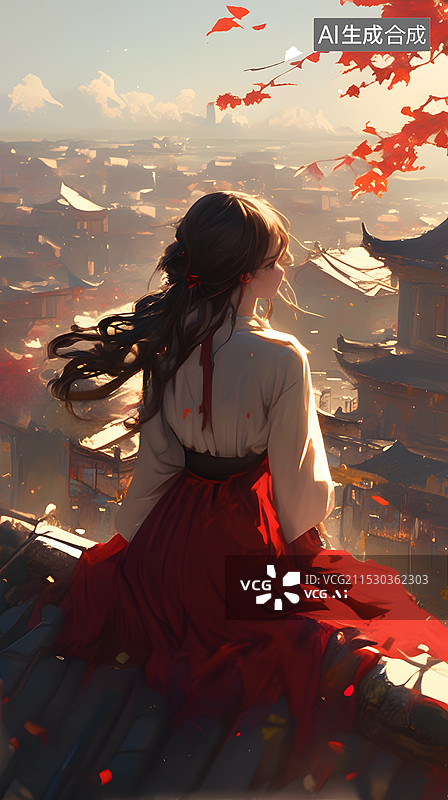 【AI数字艺术】国潮风美女卡通插画图片素材