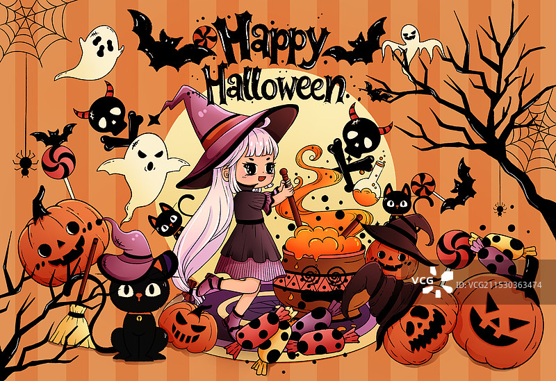 万圣节海报女巫与幽灵南瓜图片素材