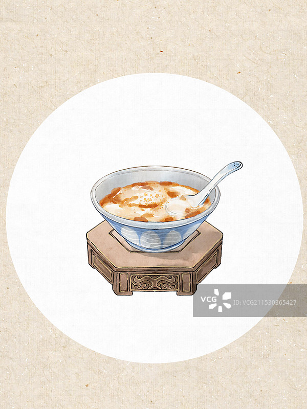 早点早餐豆腐脑茶叶蛋北京特色小吃美食--国风国画写意古风水墨插画图片素材