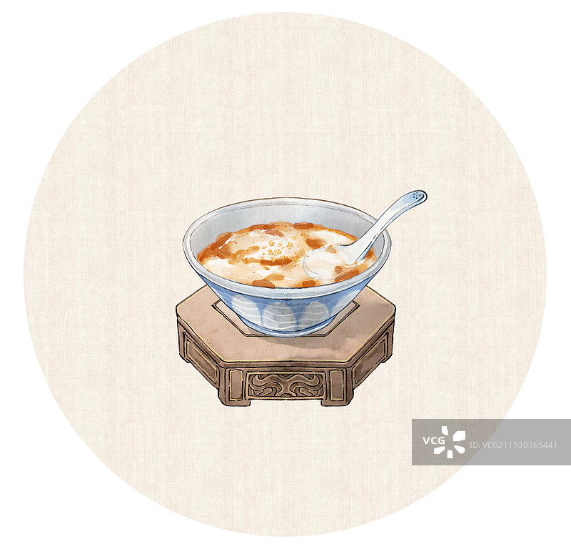 早点早餐豆腐脑茶叶蛋北京特色小吃美食--国风国画写意古风水墨插画图片素材