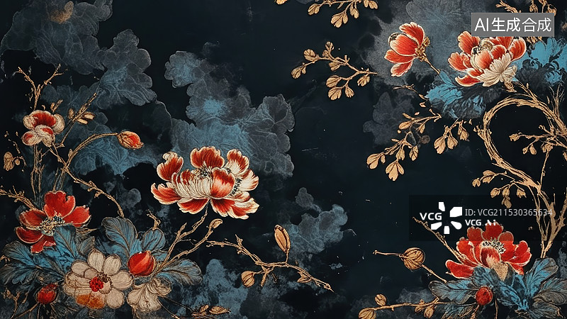 【AI数字艺术】刺绣花卉背景图片素材