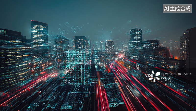 【AI数字艺术】城市夜景车流延时背景图片素材