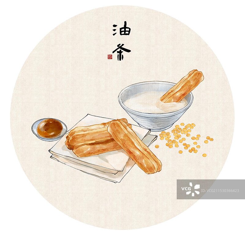 早点早餐油条豆浆豆腐脑茶叶蛋北京特色小吃美食--国风国画写意古风水墨海报设计模板图片素材