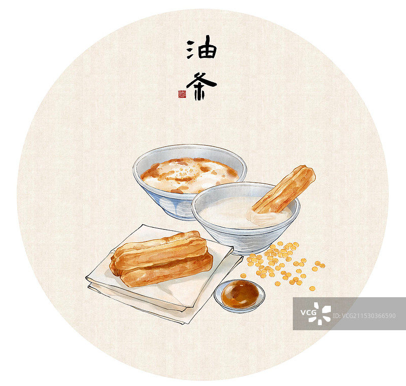 早点早餐油条豆浆豆腐脑茶叶蛋北京特色小吃美食--国风国画写意古风水墨海报设计模板图片素材