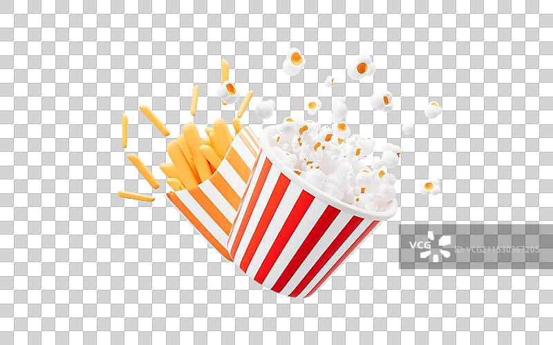 卡通爆米花和薯条3D渲染图片素材