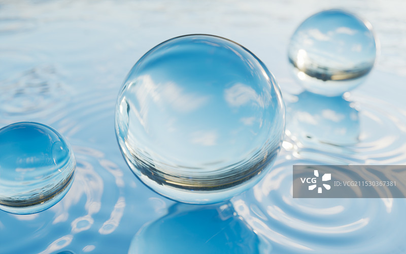 蓝色水面和水珠背景3D渲染图片素材