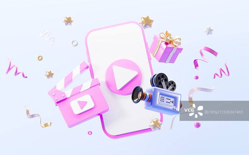 卡通手机网络电影手机拍摄概念3D渲染图片素材