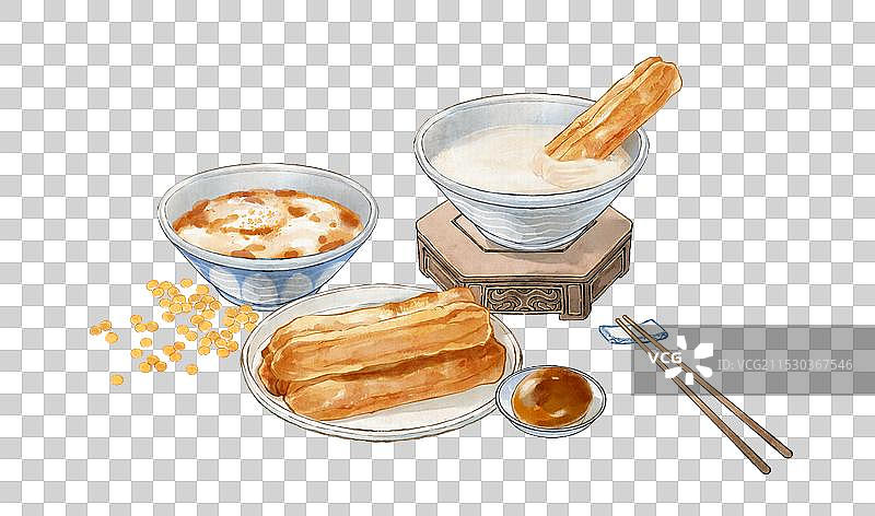 早点早餐油条豆浆豆腐脑茶叶蛋北京特色小吃美食--国风国画写意古风水墨元素图片素材