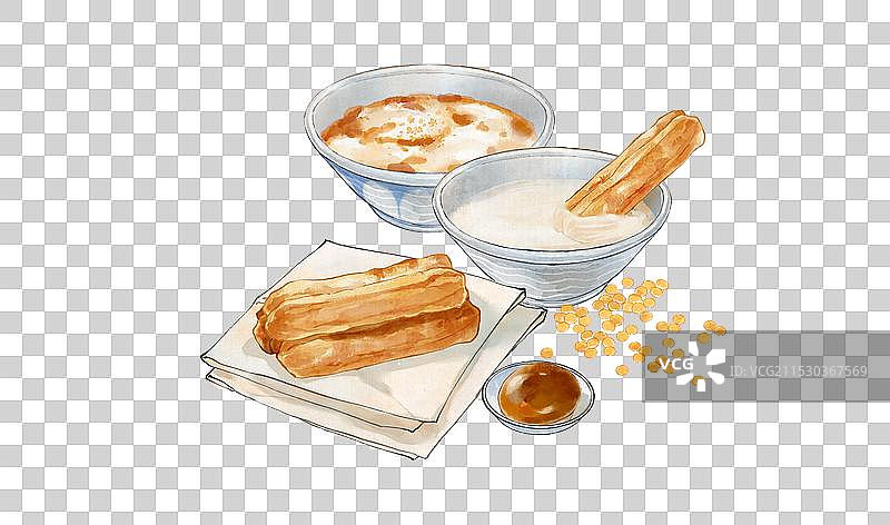 早点早餐油条豆浆豆腐脑茶叶蛋北京特色小吃美食--国风国画写意古风水墨元素图片素材