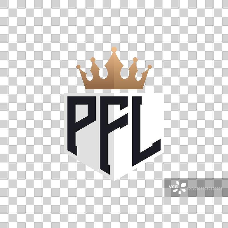 奢华的PFL标志，带有优雅的王冠和首字母PFL图片素材