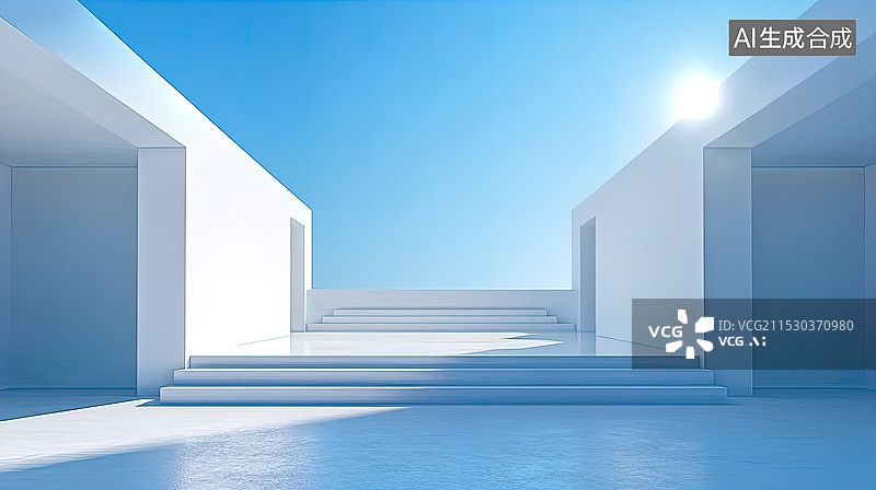 【AI数字艺术】现代白色建筑和蓝色海洋图片素材