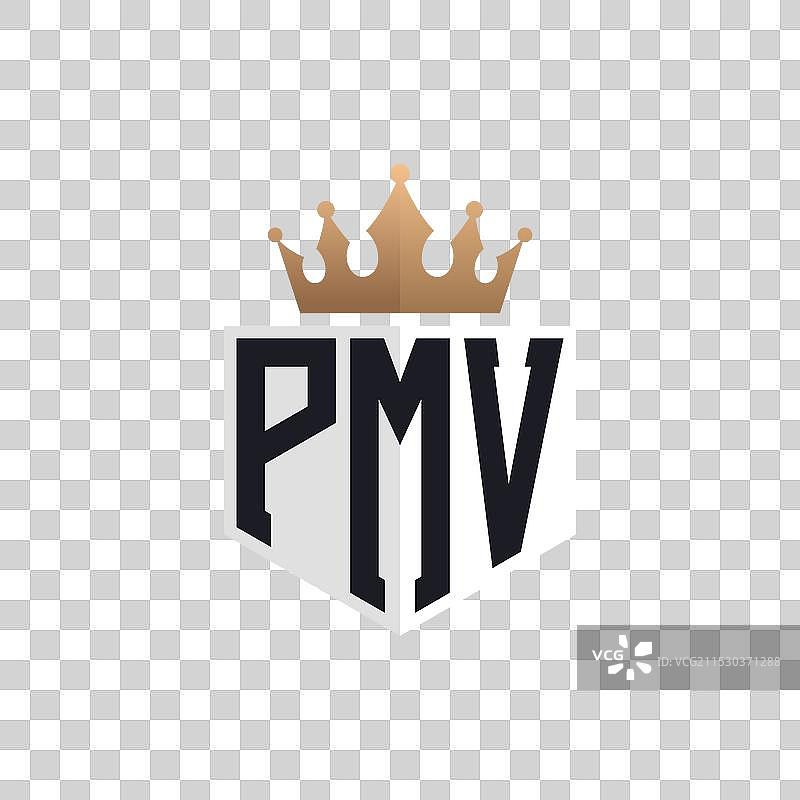 奢华的PMV标志，配有皇冠和优雅的PMV首字母图片素材