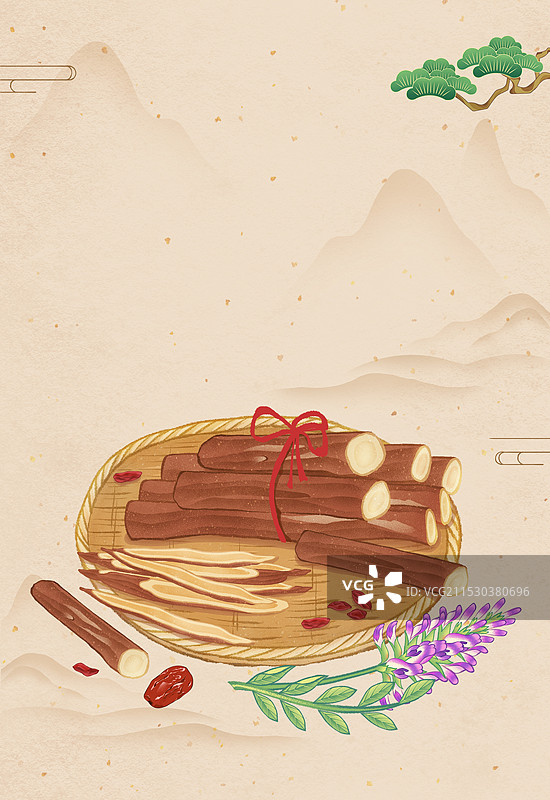 中国传统文化中医养生中草药药材医疗用品之甘草插画图片素材