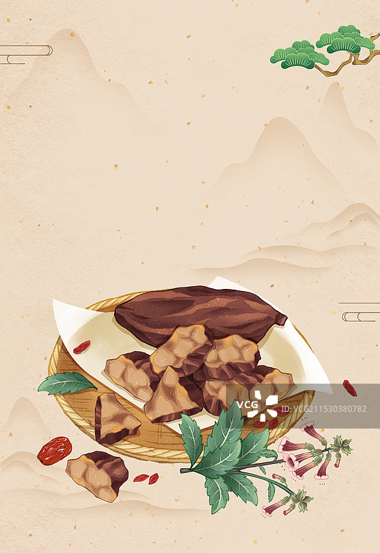 中国传统文化中医养生中草药药材医疗用品之生地黄插画图片素材