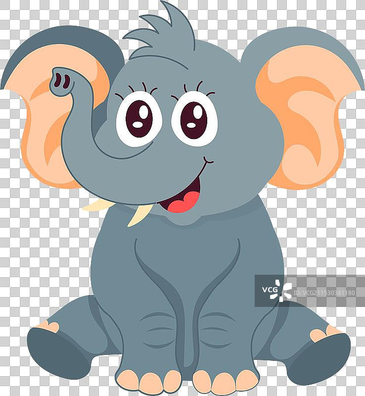 可爱的卡通风格微笑大象，基本RGB色彩图片素材