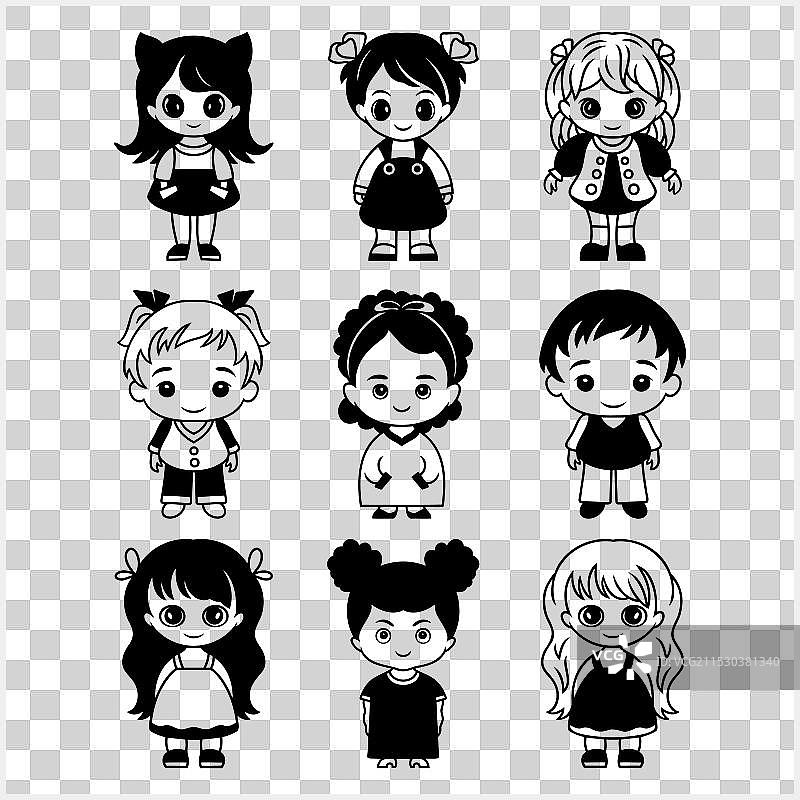 可爱的动漫女孩和男孩，孤立的漫画风格图片素材