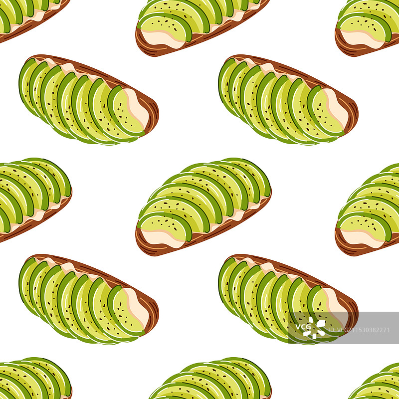无缝图案，包含平面风格的鳄梨吐司片图片素材