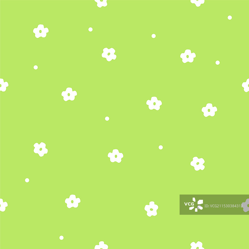 无缝花卉图案，白色花朵与绿色背景图片素材