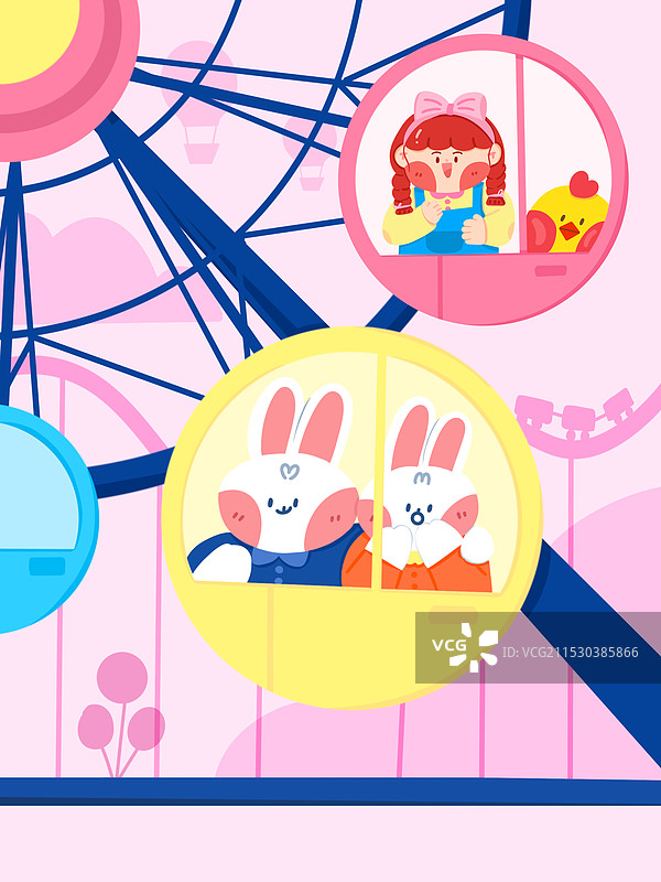 女孩和朋友们-在游乐园玩摩天轮图片素材