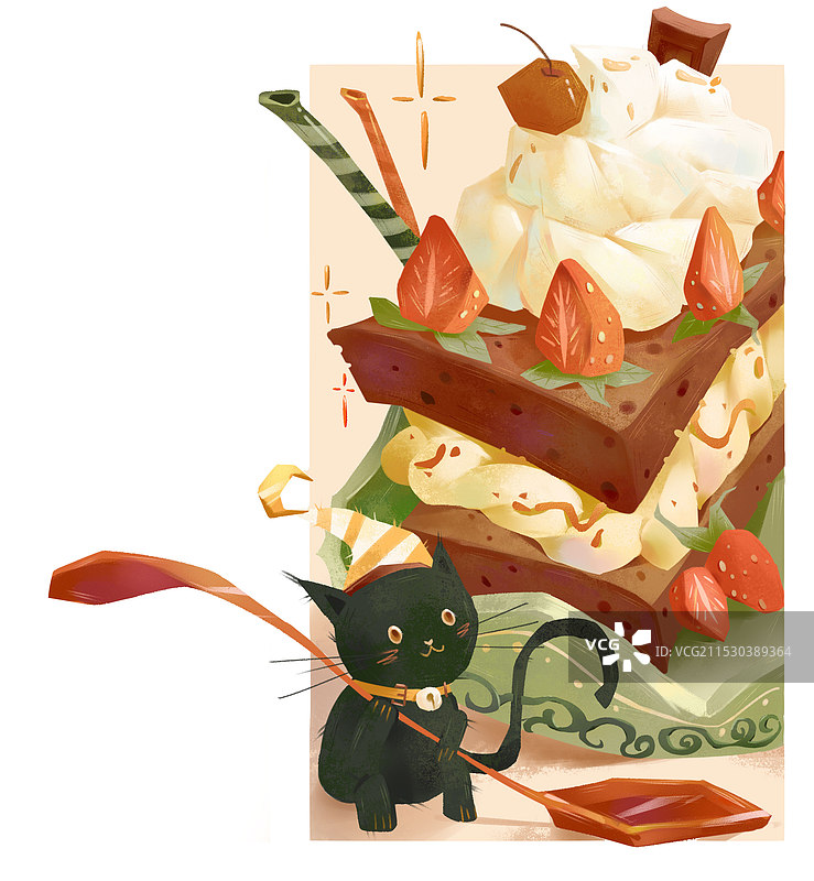 馋嘴小猫与美味蛋糕图片素材