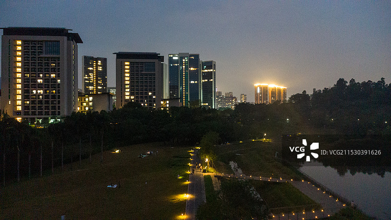 环西丽湖碧道旁边的大草坪的夜景图片素材