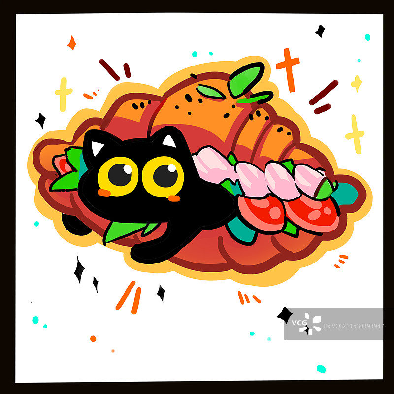 猫咪与牛角包图片素材