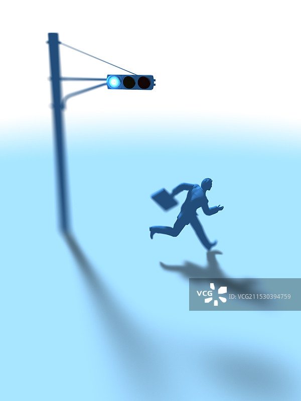 一位商人追赶着检查蓝色灯光图片素材