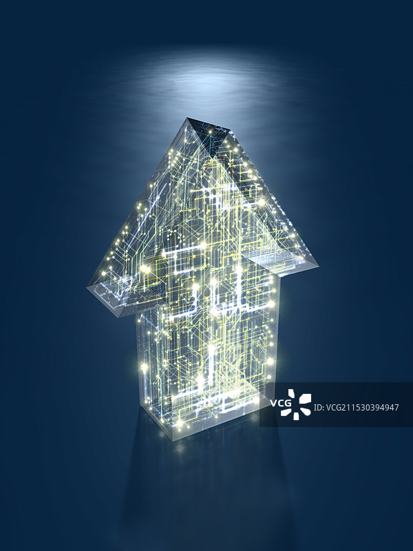 向上的三维箭头包围着一组电路图片素材