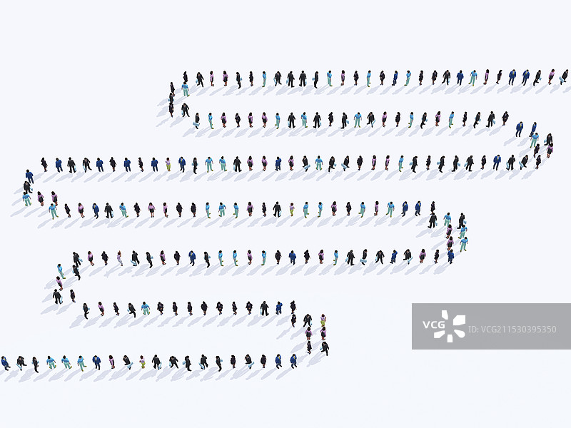 人群在一排中漫步且间隔均匀图片素材