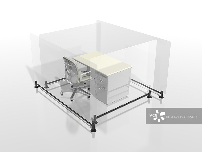 被亚克力屏障围住的商务办公桌图片素材