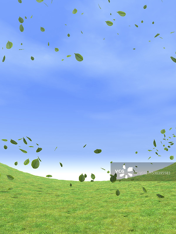 弯曲的草地和在风中舞动的绿叶图片素材