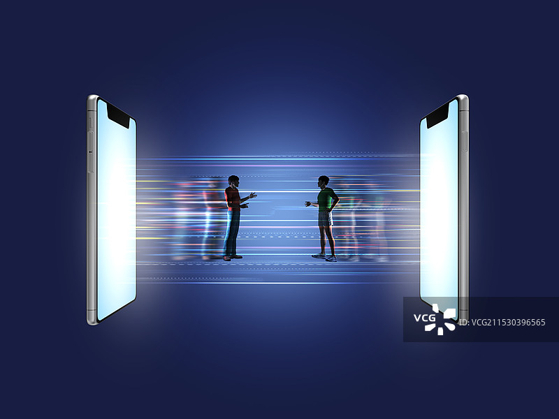 两名男子通过智能手机互动图片素材