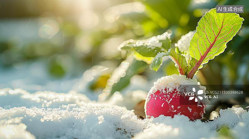 【AI数字艺术】冬季蔬菜萝卜农田雪地植物种植图片素材