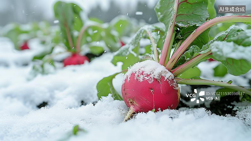 【AI数字艺术】冬季蔬菜萝卜农田雪地植物种植图片素材