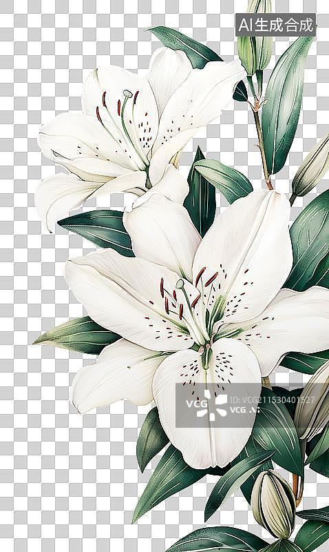 【AI数字艺术】百合花，唯美清新，请柬 贺卡 边框 女性 节日留白背景壁纸插图插画图片素材