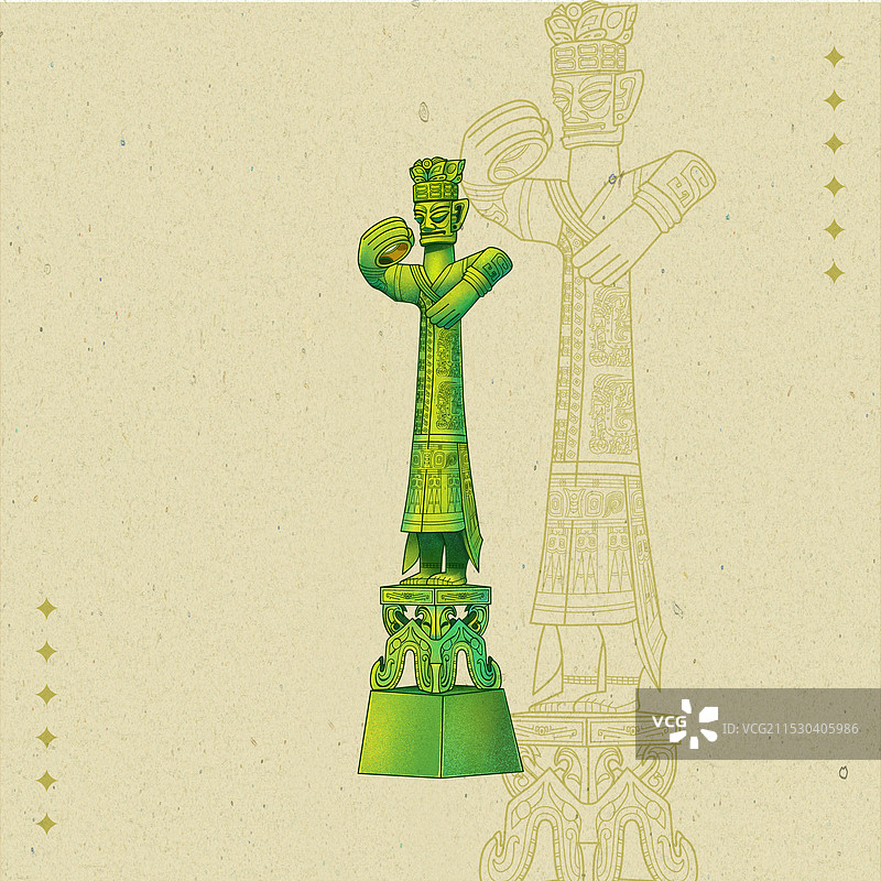 三星堆大立人青铜人像国潮插画图片素材