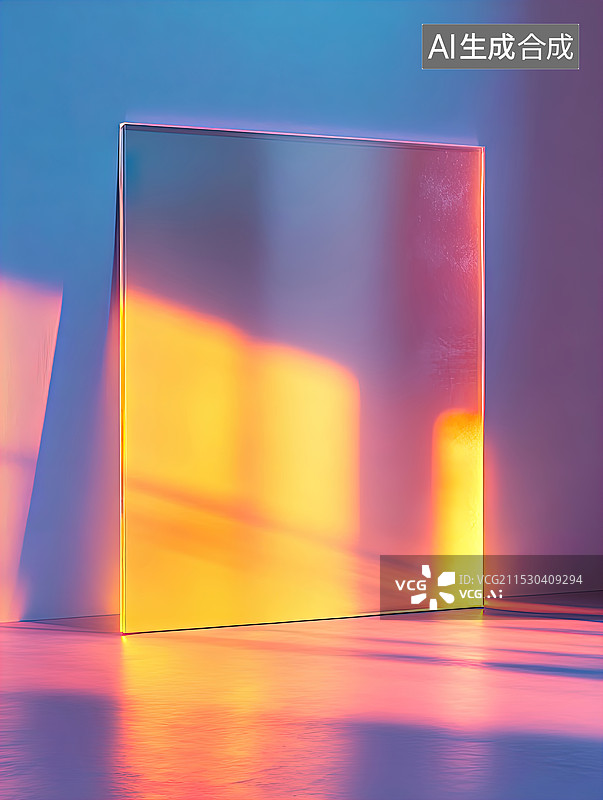 【AI数字艺术】日落色调的透明玻璃板图片素材