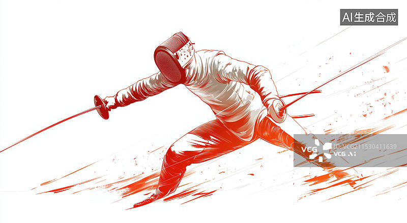 【AI数字艺术】击剑运动员在激烈的比赛中。画面充满了动感和紧张感，突显了击剑运动的速度与力量。图片素材