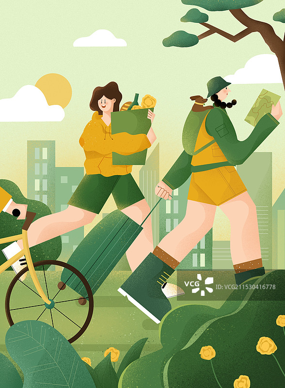 春游扁平风创意插画图片素材