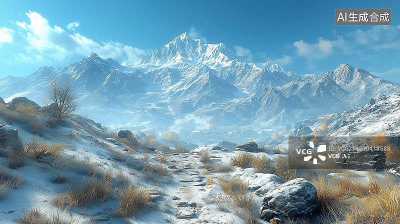 【AI数字艺术】雪山的日照金山图片素材
