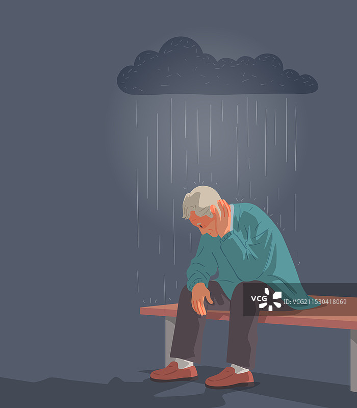 老年人，老年问题，心理健康，孤独，抑郁，乌云，独自一人图片素材