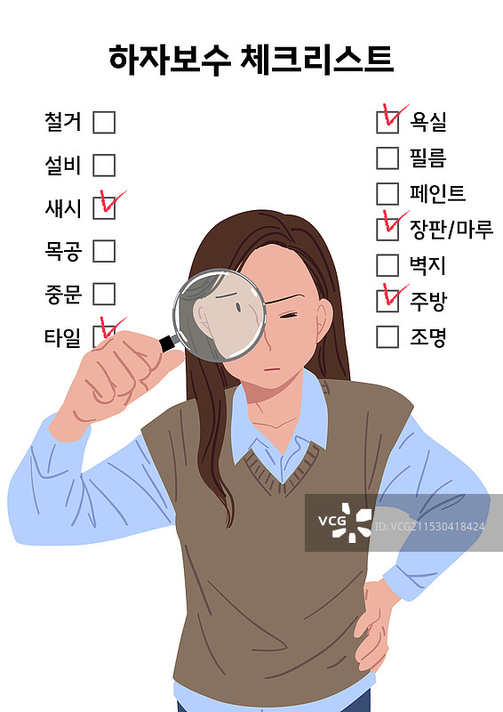 室内，房屋扩建，放大镜，清单图片素材