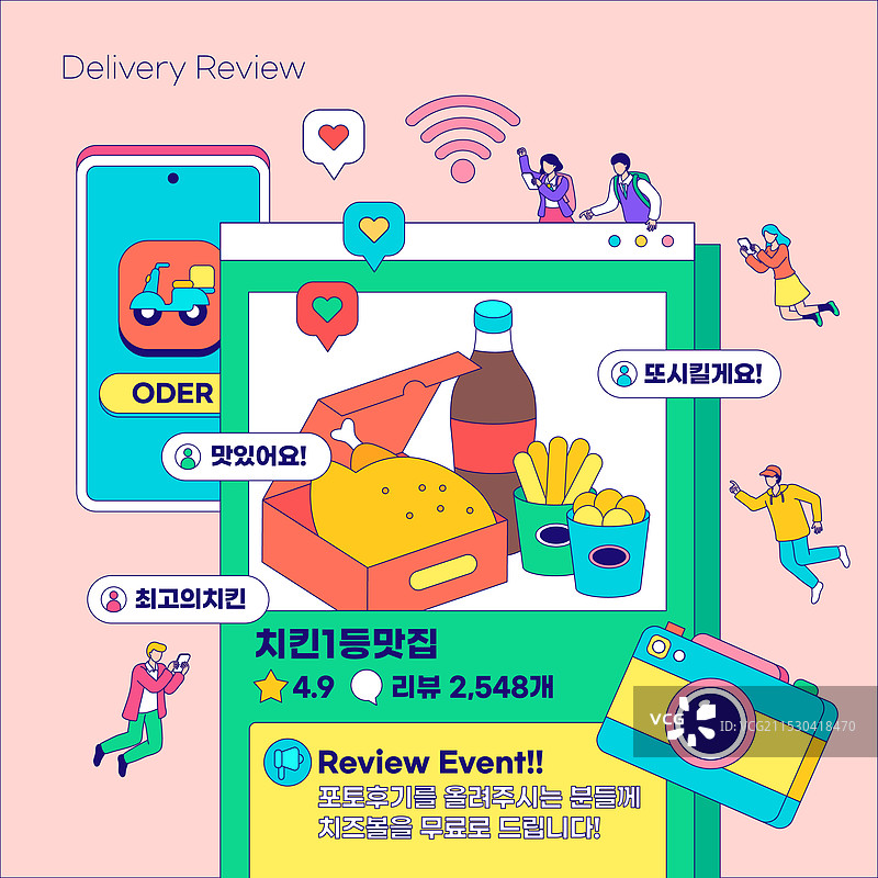 插图，矢量，评审活动，食物，评论，配送图片素材