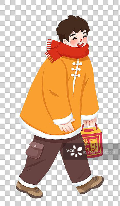 春节插画年俗赶大集设计元素男孩图片素材